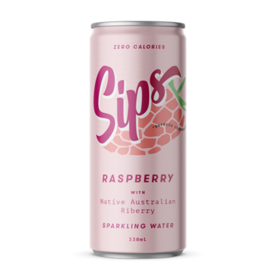 Sparkling Water, Sips Raspberry 330mL Can 4-Pack (CALORIE FREE)